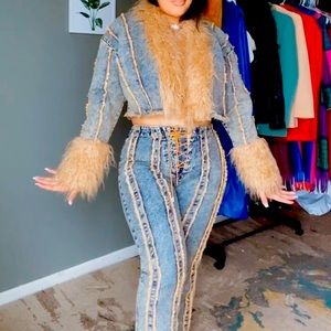 Fashion nova fur trim jean jacket and jeans